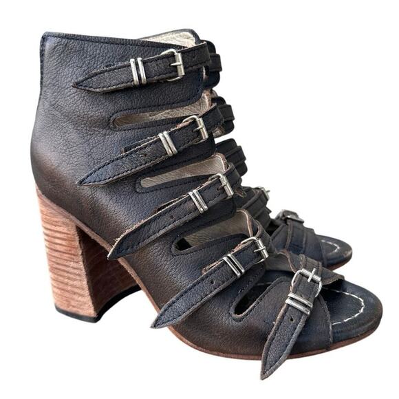 Freebird Topaz Black Brown Leather Heel Sandals Size 8 - Picture 2 of 10